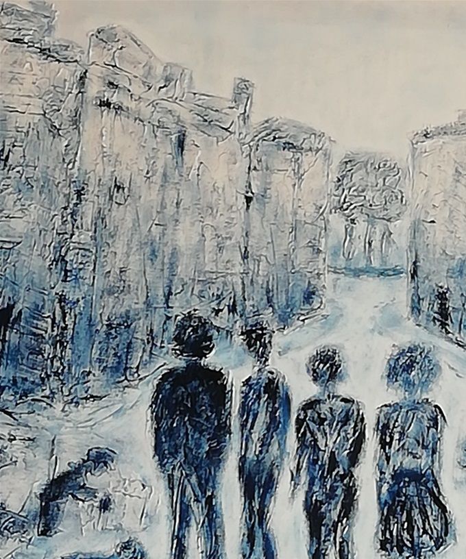 Giulia Cernetig - Una pausa, Polimaterico su tela 50x70