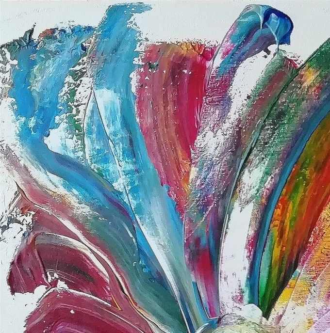 Giulia Cernetig - Serie Dillo con un fiore N. 1, Acrilico su tela 50x50 - (Opera pubblicata su Artisti '21, Annuario Internazionale d'Arte Contemporanea ArtNow/Mondadori)