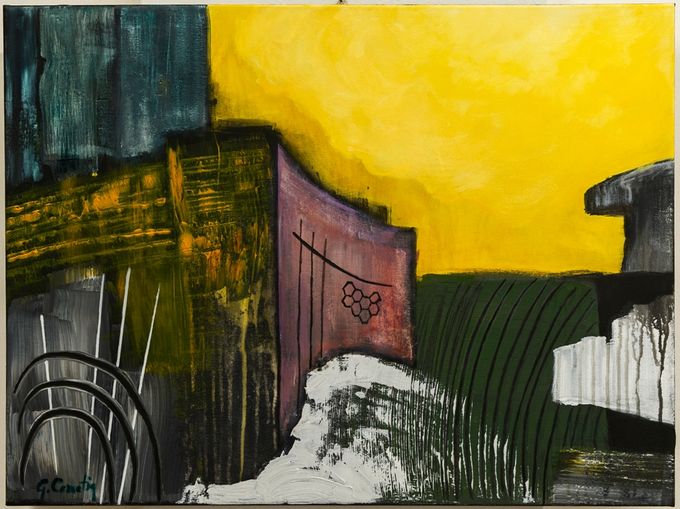 Giulia Cernetig - Periferia d'una città industriale, Acrilico su tela 80x60