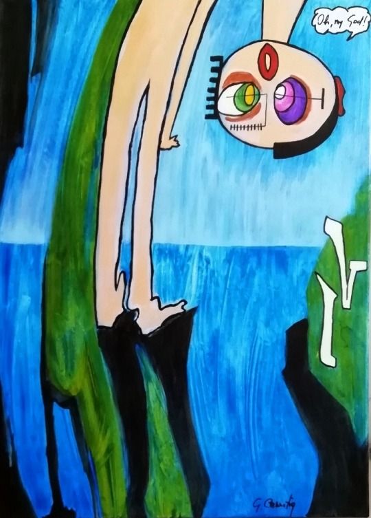 Giulia Cernetig - L'innocente Adamo scruta l'abisso (The innocent Adam looking into the abyss), Acrilico 50x70 - Collezione Privata
